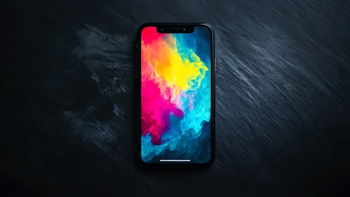 Smartphone displaying vibrant liquid ink swirl wallpaper design