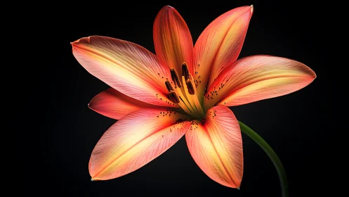 Vibrant Amaryllis Bloom Against Black Background