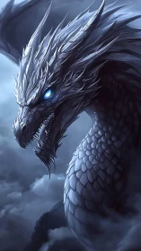 Stormborne frost dragon with glowing azure gaze poised.
