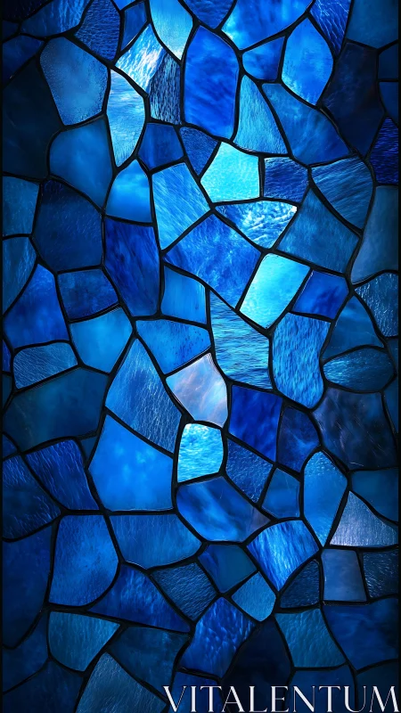 Shimmering cobalt glass mosaic with organic fractured pattern.