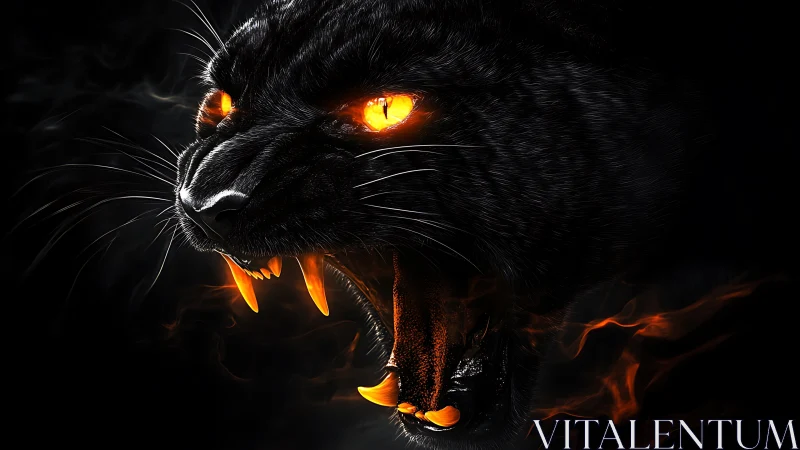 Ember-eyed black panther roaring through liquid shadow.