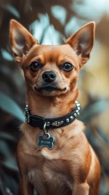 Alert little chihuahua sits proudly with a sparkling collar