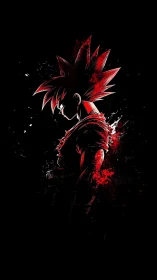 Fiery warrior silhouette stands charged in bold red light