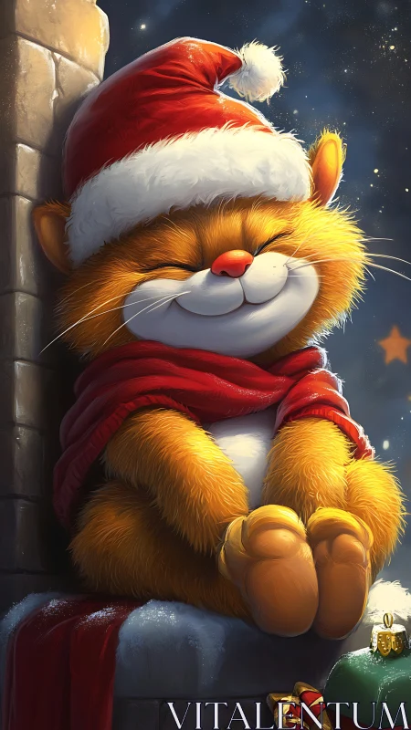 Smiling Christmas cat rendered in warm cinematic digital light