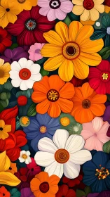 Layered floral composition rendered in bold vector illustration style.