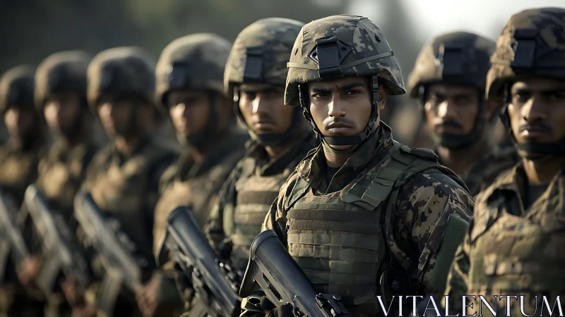 Soldiers standing in formation with modern combat gear.
