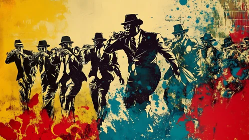 Street brass in motion against splashes of bold color.