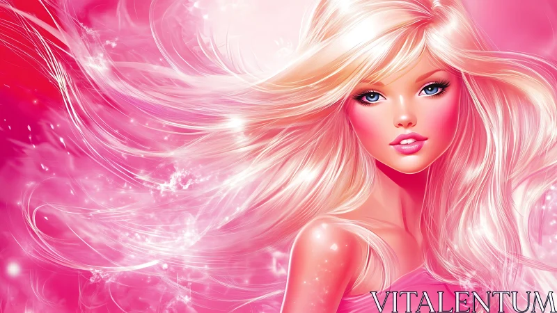Digital portrait of stylized blonde woman in pink tones.