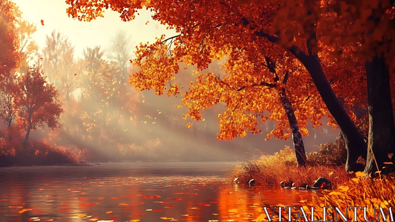 Emberleaf shoreline glows beneath a hushed autumn sunrise.