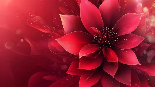 Radiant Red Bloom: Digital Flower with Luminous Particles