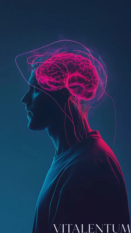 Neon neural cortex visualization in side-profile biometric study.