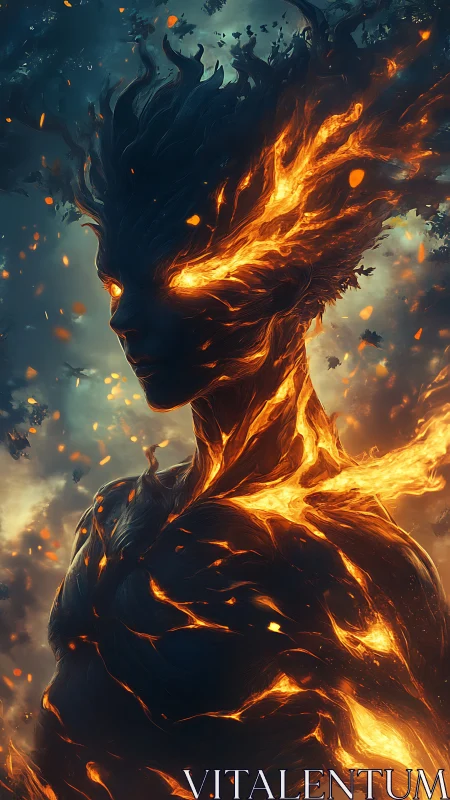 Digital painting of ember-forged elemental portrait in profile.