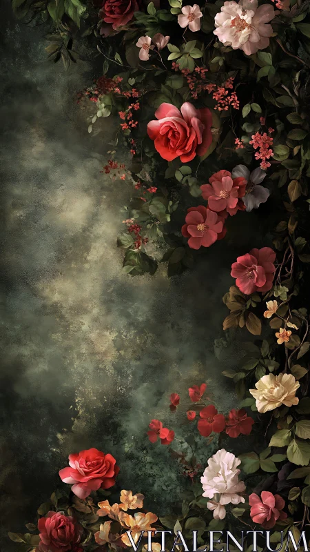 Garden of Romance: Vintage Blooms Against Moody Canvas