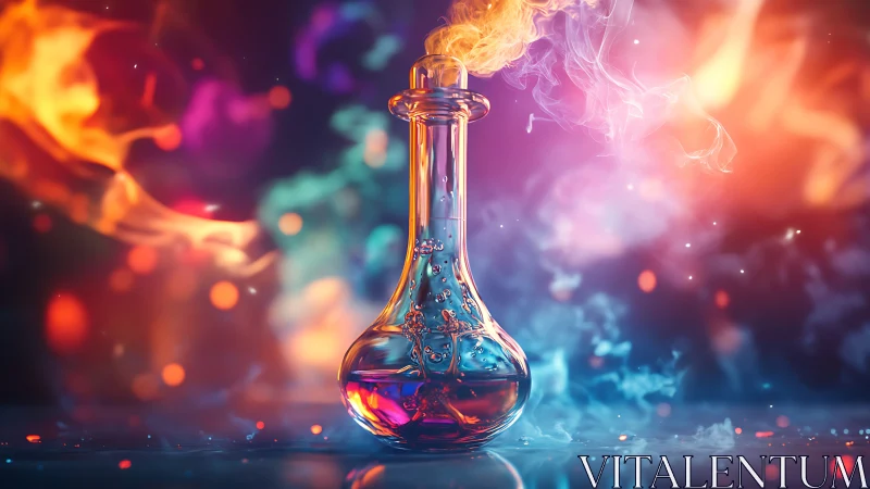 Glowing potion flask surrounded by colorful swirling smoke.