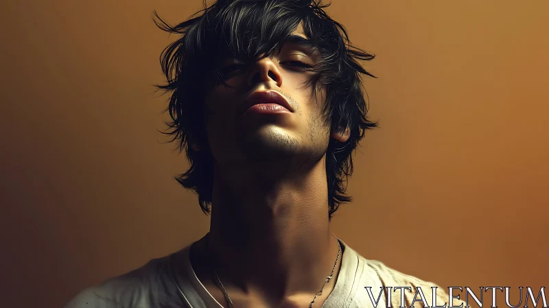 Moody portrait captures a young man in soft golden light