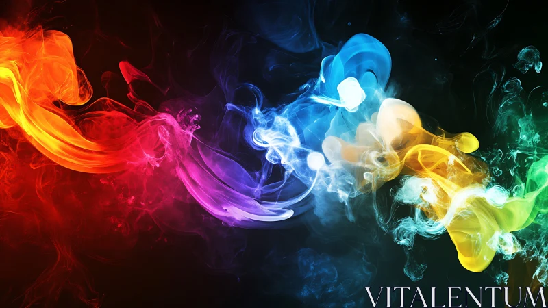 Colorful swirling smoke ribbons dancing across darkness.