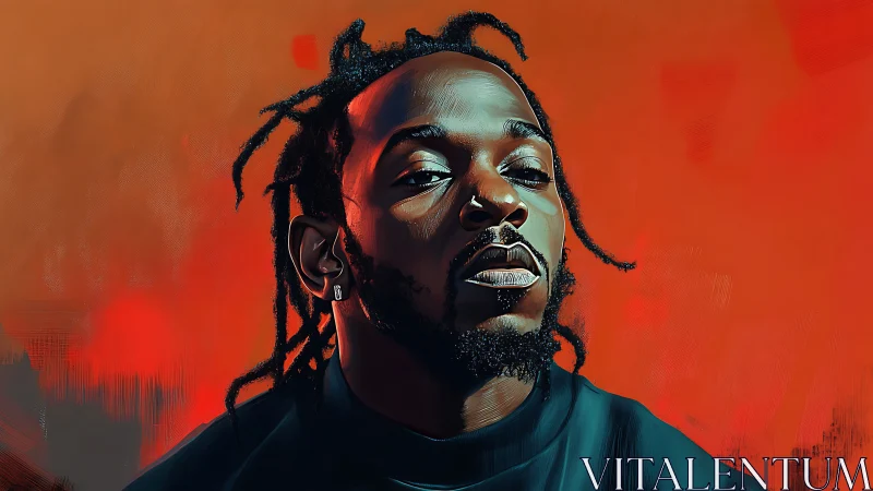 Digital portrait of man in teal shirt on vivid orange field.