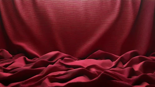 Deep red draped fabric background with soft folds and shadows.