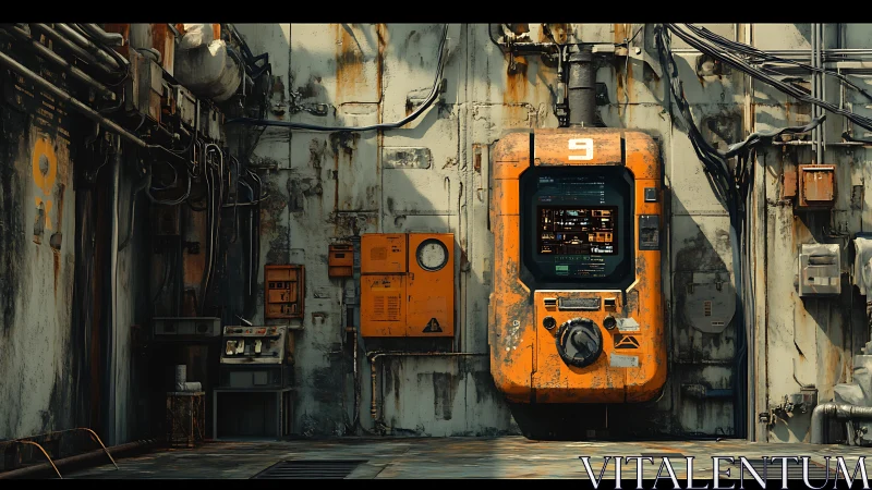 Industrial wall console with cyberpunk diagnostics interface.