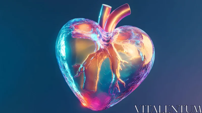 Glass Heart with Anatomical Veins in Futuristic Neon Style.