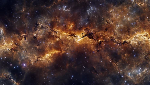 Nebula filaments crossing star-dense cosmic panorama.