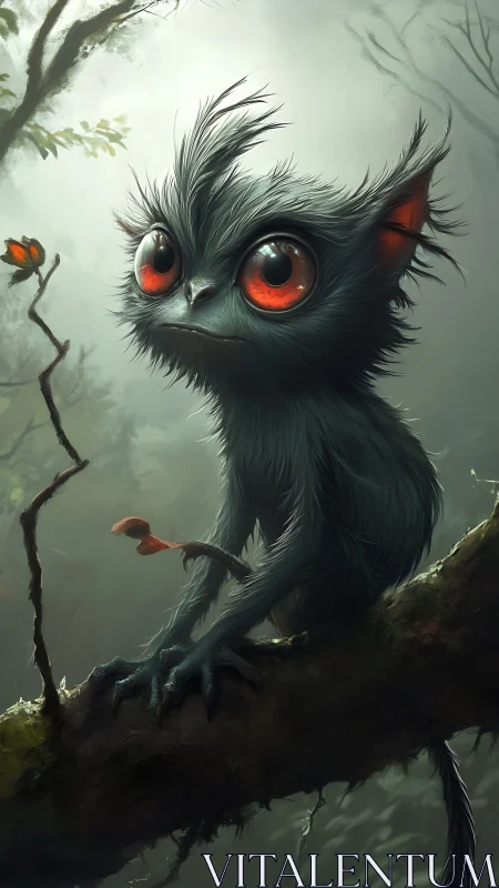 Wide-eyed forest creature gazes softly through misty light