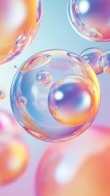 Shimmering pastel bubbles drift softly in glowing light