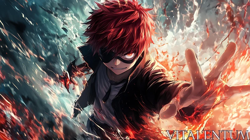 Masked figure extends hand amid opposing elemental energy