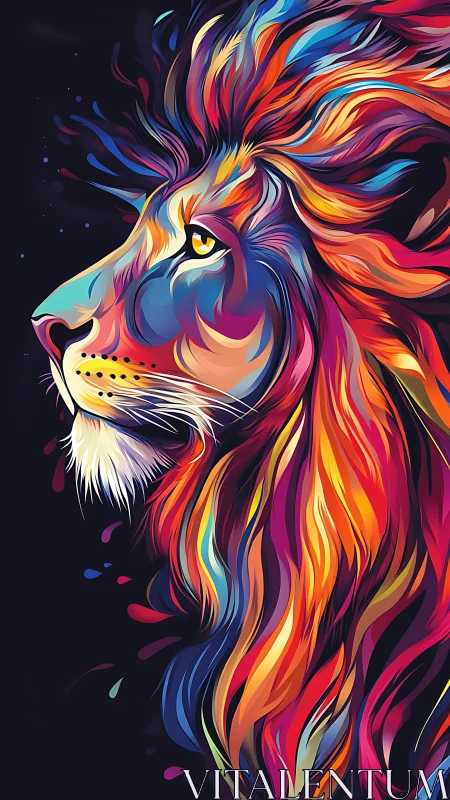 Stylized lion profile is rendered in multicolored vector layers