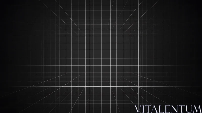 Geometric wireframe grid forming deep black 3D space.
