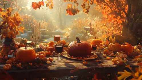 Pumpkin banquets glow under storytelling autumn sunlight