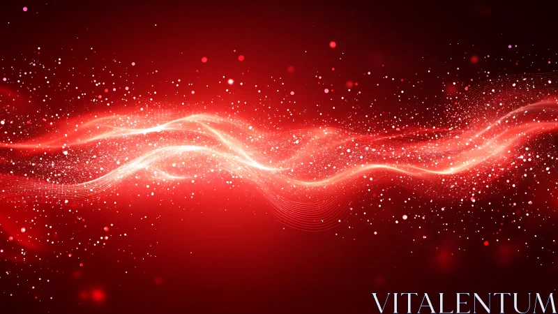 Luminous red particle waves with dynamic light streaks.
