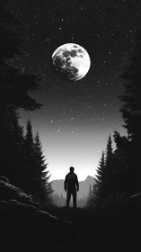 Lone stargazer rewrites the night beneath an oversized moon