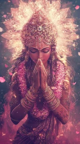 Divine goddess portrait with radiant floral crown glow.
