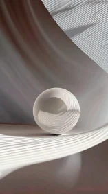 Minimalist 3D sphere with curvilinear light-stripe architecture.