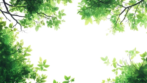 Green leafy tree canopy framing bright white sky opening.