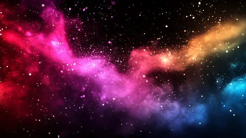Multicolored nebula-like particle cloud spans dark frame