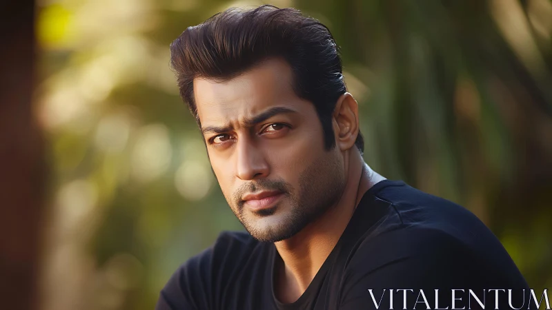 Male portrait uses shallow depth of field and warm outdoor bokeh