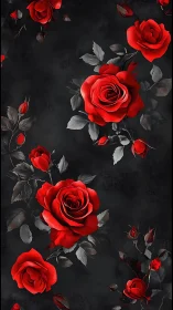 Vivid Red Roses Against Darkened Background With Layered Botanical Elements