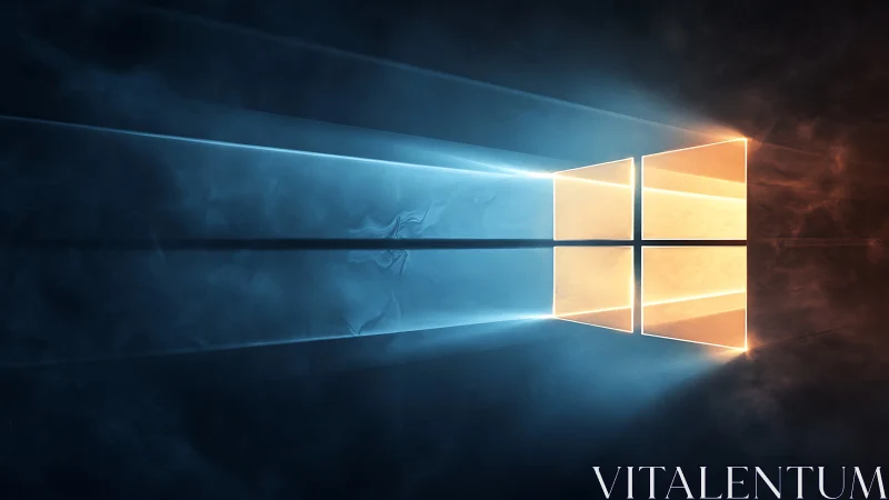 Glowing window of light blending cool blue and warm gold.