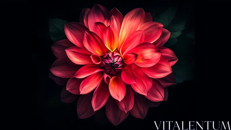 Radiant Dahlia Blooming in Luminous Red and Gold.