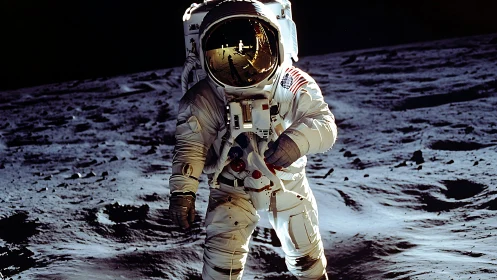 Friendly astronaut exploring the moon’s quiet, silver surface.
