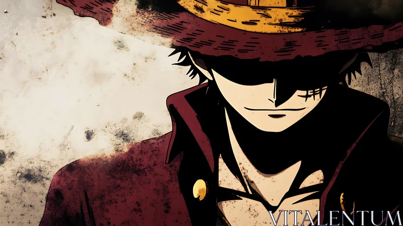 Shadowed anime outlaw in high-contrast cel-shaded portrait.