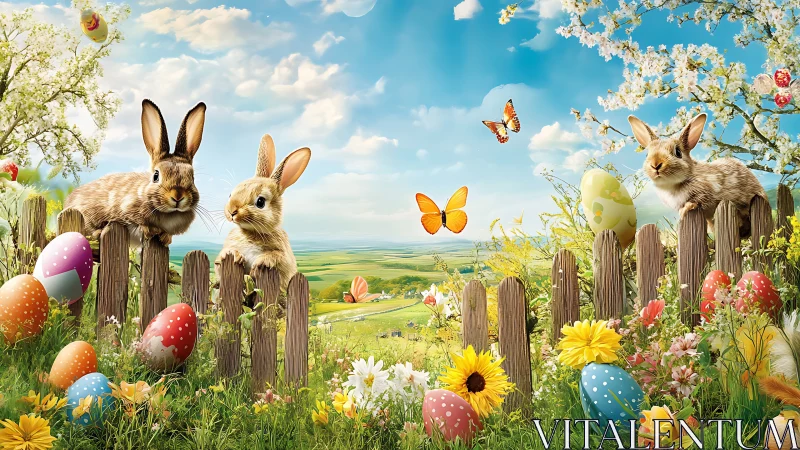 Springtime bunny council guarding a meadow of magic eggs.