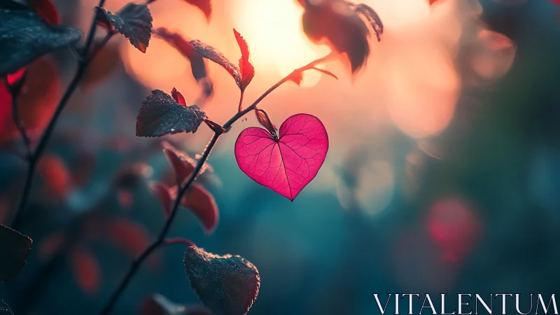 Heart-Shaped Leaf Glowing Against Warm Sunset Bokeh