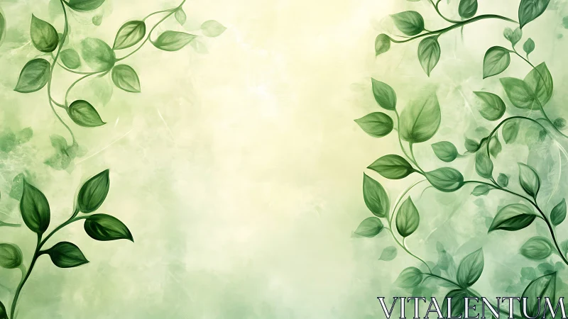 Botanical vine border on soft green gradient background