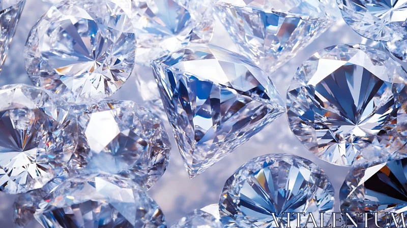 Glittering cut diamonds scatter light in cool brilliance.