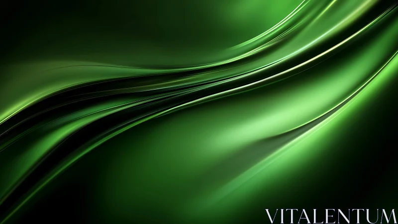 Smooth Green Abstract Waves Digital Art Background.