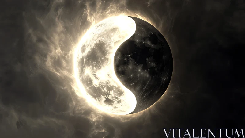 Celestial yin yang moon forging luminous cosmic balance.