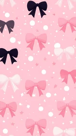 Pink bow pattern with black accents on soft pastel background.
